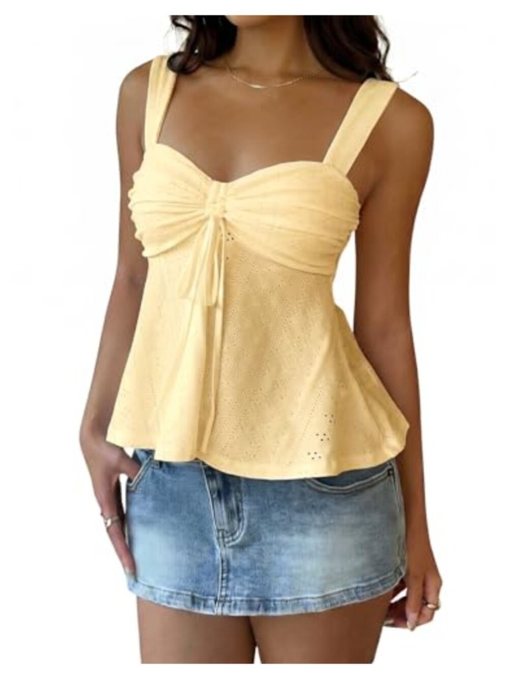 JJAI Women's Eyelet Babydoll Tank Top Sweetheart Neck Sleeveless Summer Top